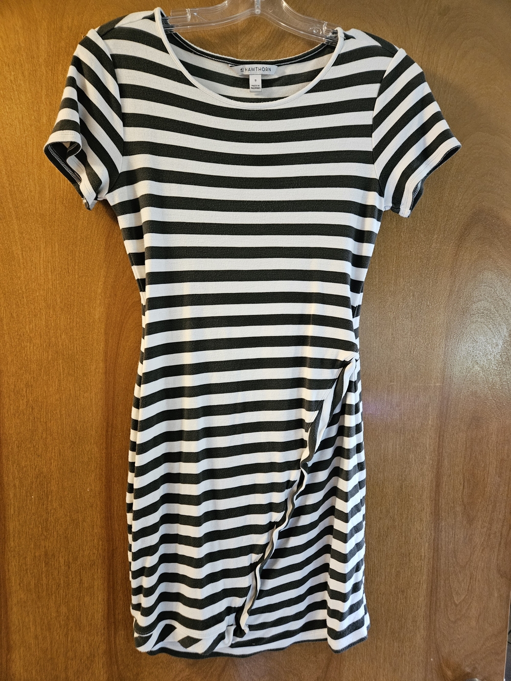 41 Hawthorn  Greyish Black and White Striped Midi Dress with Side Twist